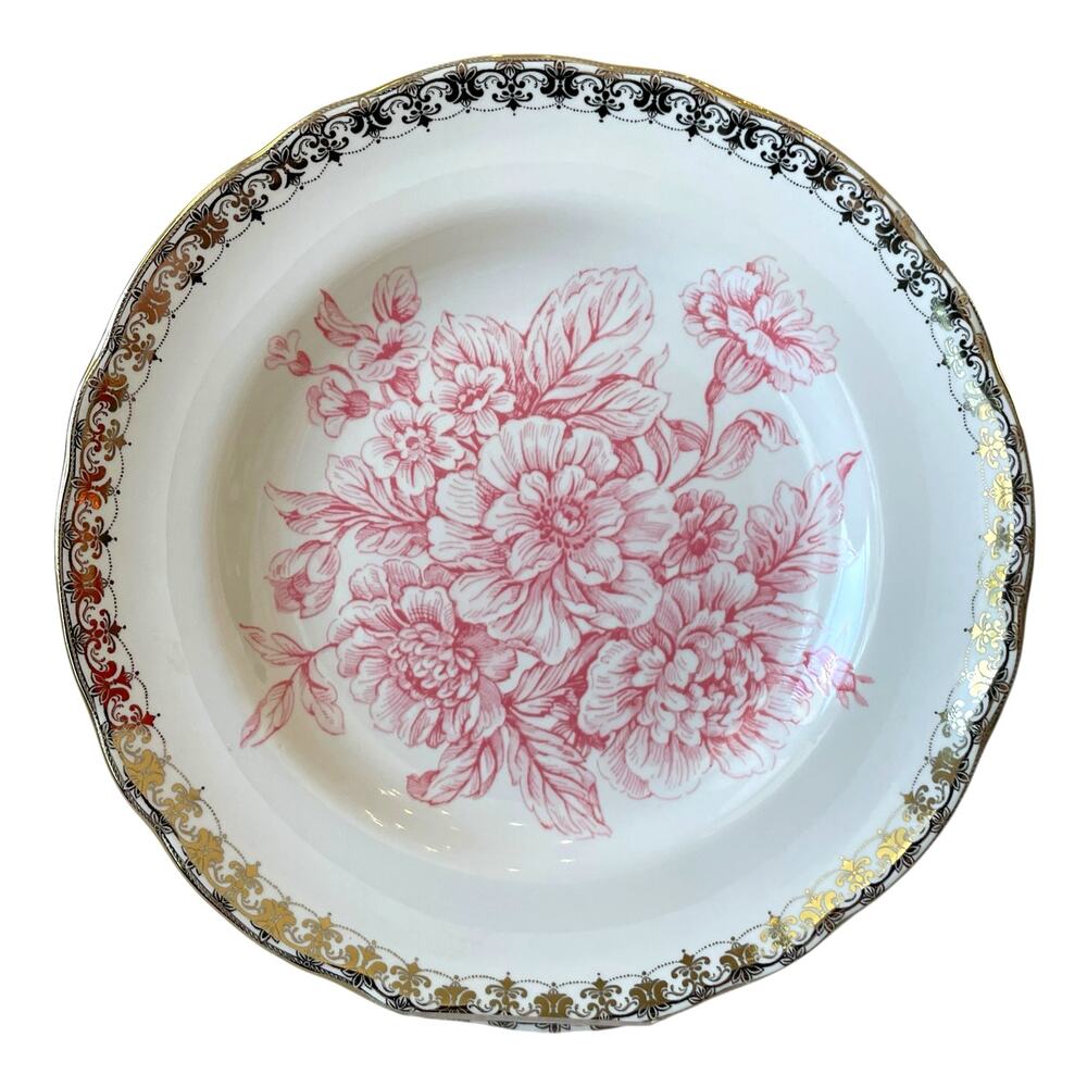 222 Fifth Pink Gold Floral Porcelain Salad Plates 8.5” Set of 4 Chic Easter NEW